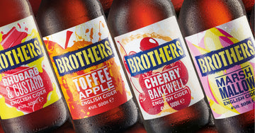 Brothers unique range of fruit cider, Rhubarb & Custard, Toffee Apple, Cherry Bakewell & Marshmallow