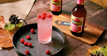 Rhubarb & Custard Mule. Homemade Cider Cocktail with raspberries