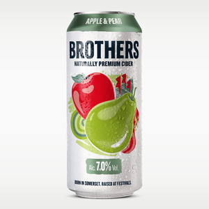 A 500ml can of Brothers Naturally Premium Cider, Apple & Pear flavour.