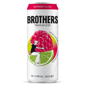 A 330ml can of Brothers 4% Raspberry & Lime on a white background