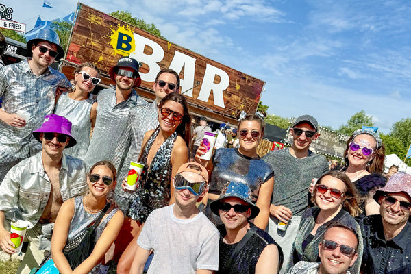 Group of people in front of the B-Bar at Glastonbury Festival