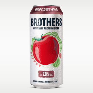 A 500ml can of Brothers Naturally Premium Cider, Wild Cloudy Apple flavour.